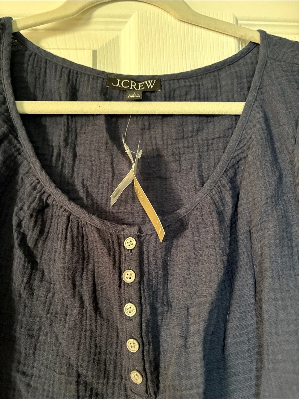 J.Crew Navy Textured cotton Short-Sleeve Button